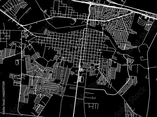 Vector road map of the city of  Cadereyta Jimenez in Mexico with white roads on a black background. photo