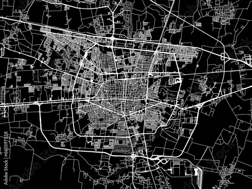 Vector road map of the city of  Celaya in Mexico with white roads on a black background. photo