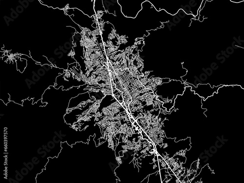 Vector road map of the city of  Chilpancingo in Mexico with white roads on a black background.