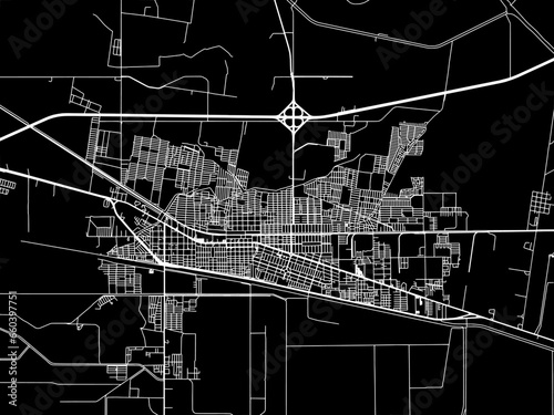 Vector road map of the city of  Ciudad Rio Bravo in Mexico with white roads on a black background.