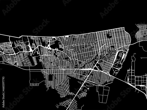 Vector road map of the city of  Coatzacoalcos in Mexico with white roads on a black background. photo