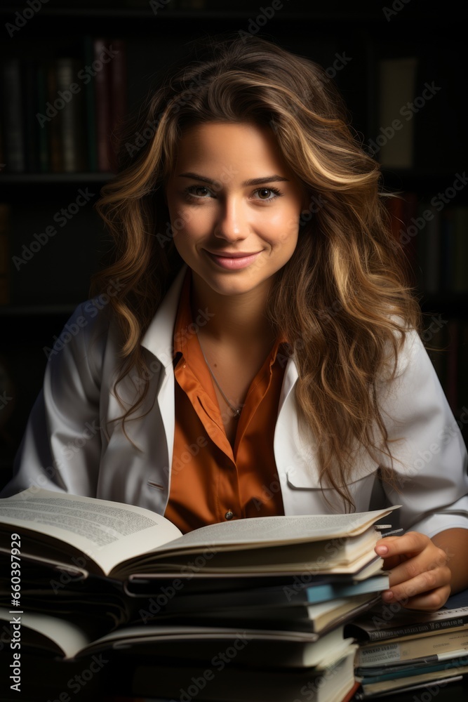 Medical student studying textbooks and notes, Generative AI Medical student studying textbooks and notes, Generative AI