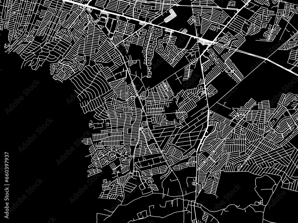 Vector road map of the city of  Jardines de la Silla (Jardines) in Mexico with white roads on a black background.