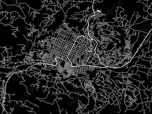 Vector road map of the city of  Heroica Zitacuaro in Mexico with white roads on a black background. photo