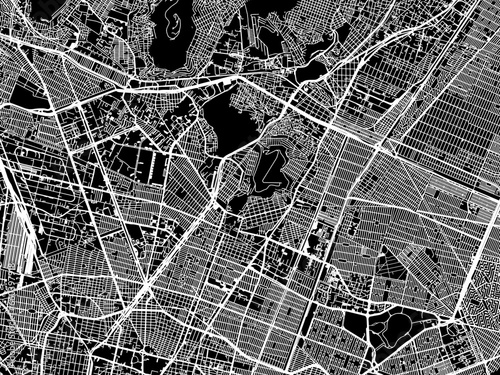 Vector road map of the city of  Gustavo Adolfo Madero in Mexico with white roads on a black background. photo