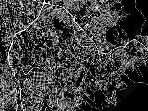Vector road map of the city of  Jiutepec in Mexico with white roads on a black background.