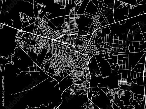 Vector road map of the city of  La Piedad in Mexico with white roads on a black background.