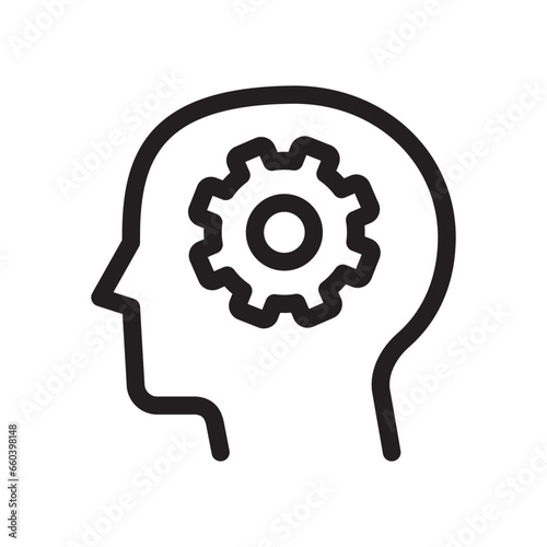 cogwheel, human head icon, linear, vector illustration 