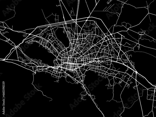 Vector road map of the city of  Monterrey in Mexico with white roads on a black background.