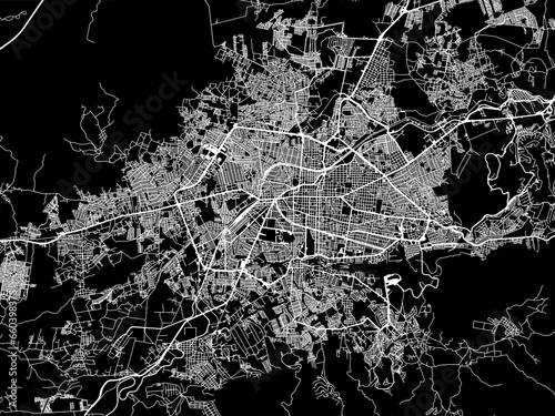 Vector road map of the city of  Morelia in Mexico with white roads on a black background.