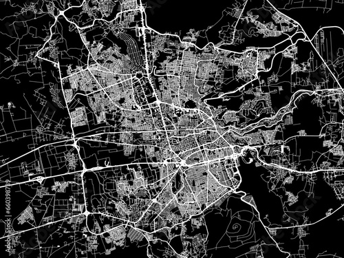 Vector road map of the city of  Santiago de Queretaro in Mexico with white roads on a black background.