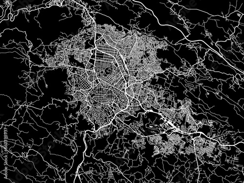 Vector road map of the city of  Xalapa de Enriquez in Mexico with white roads on a black background.