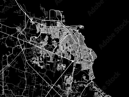 Vector road map of the city of Veracruz in Mexico with white roads on a black background.