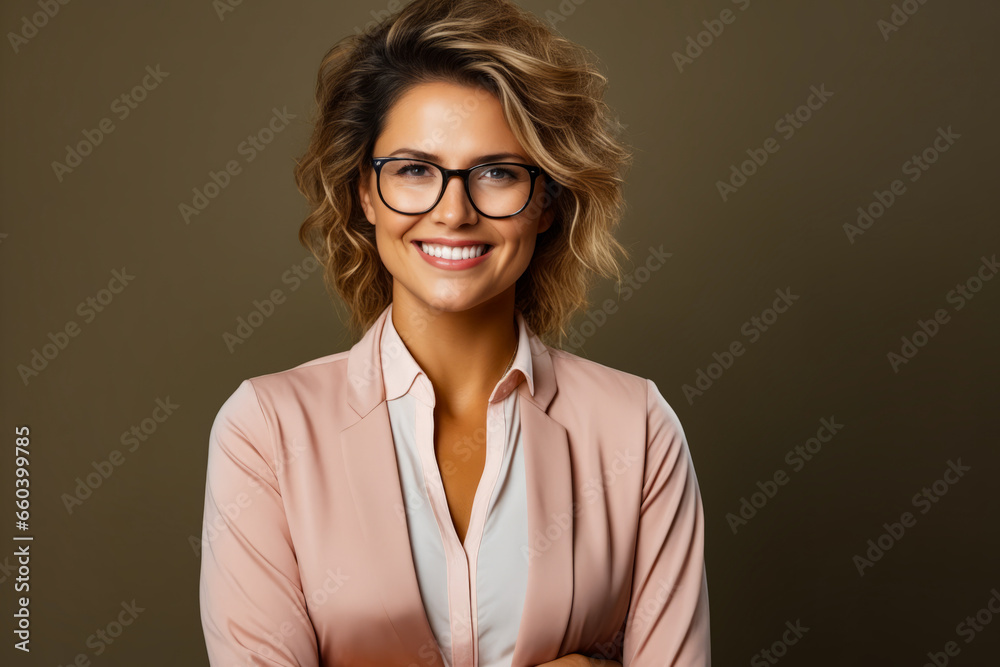Woman with glasses smiling for picture with her arms crossed.