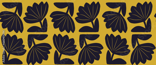 Modern hand drawn black flowers ornament seamless pattern Abstract trendy print