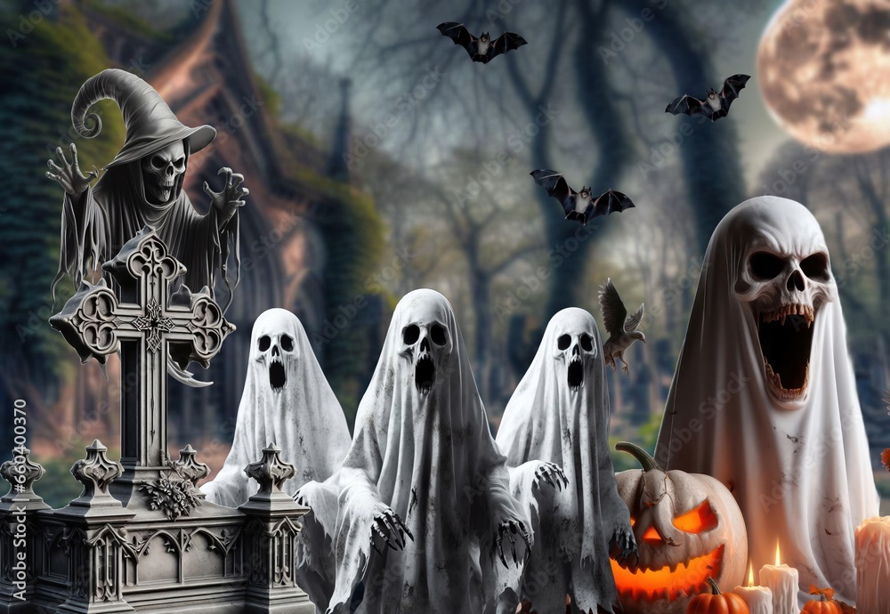 A scene from the Halloween holiday, with its symbols and terrifying characters