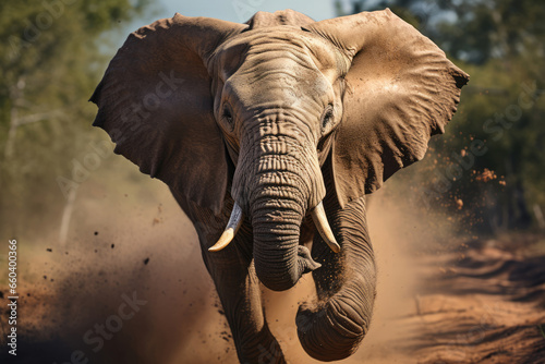 Portrait of a young running elephant © Michael