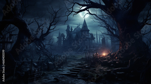 haunted house in the night with . scary scene for festive Halloween decoration