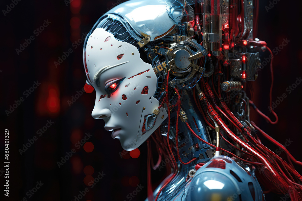 A humanoid robot with vitality delves into the complexities of artificial intelligence and big data. With a serious gaze, it represents innovation and research A humanoid robot with vitality delves into the complexities of artificial intelligence and big data. With a serious gaze, it represents innovation and research