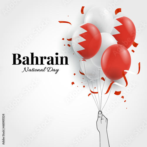 Vector Illustration of National Day Bahrain. Hand with balloons.

