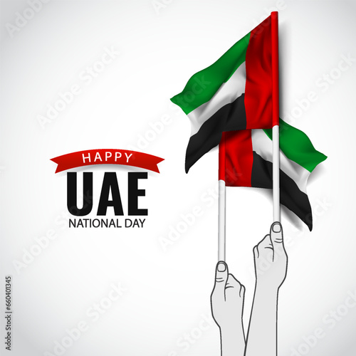 Vector Illustration of National Day United Arab Emirates. Hands with flags.
