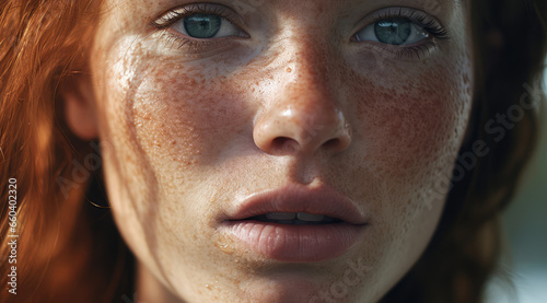 freckled face of a beautiful woman
