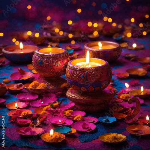 Diwali decoration with glowing lamp