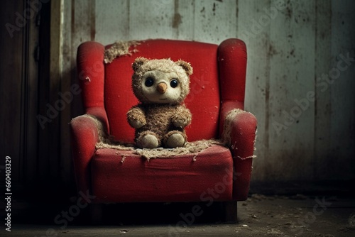 cuddly toy on a cozy chair. Generative AI photo