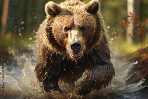 Running brown huge bear, mammal predator