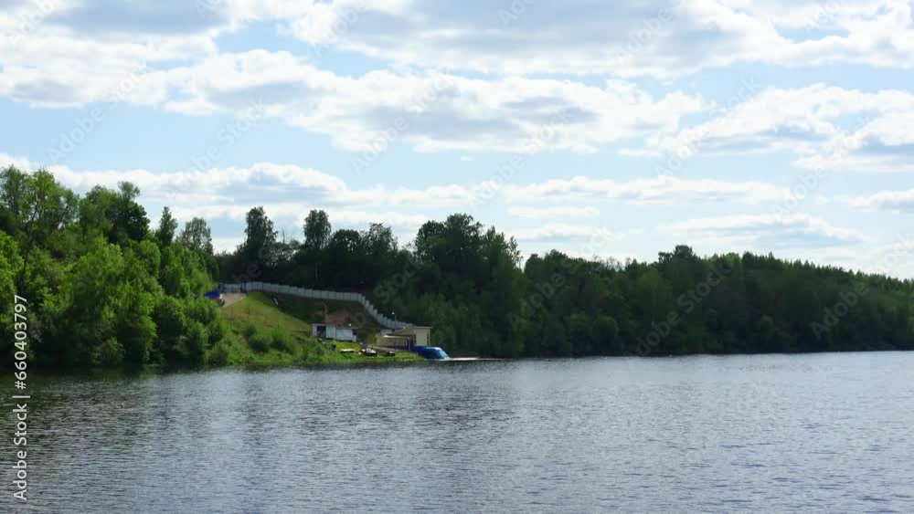 Rafting down the river on a motor ship Rafting down the river on a motor ship