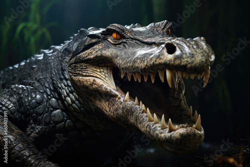 Crocodile with open mouth and fierce eyes of a predator