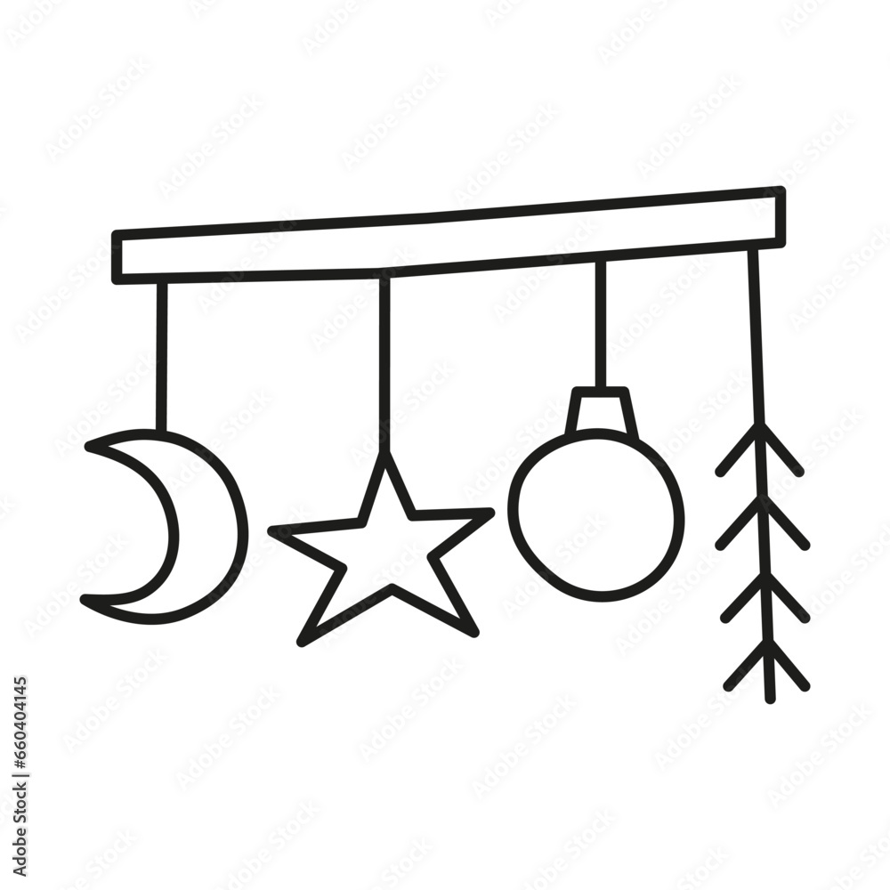 Christmas tree twig decor with toys.
