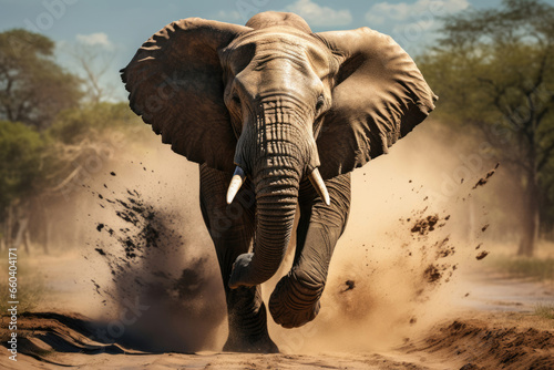 Portrait of a young running elephant © Michael