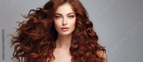 Stunning model with flowing curly hair head and shoulders With copyspace for text