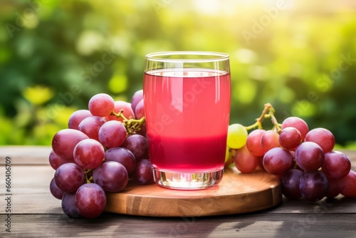 A Refreshing Glass of Homemade Apple Grape Juice Served on a Rustic Wooden Table, with Fresh Apples and Grapes in the Background
