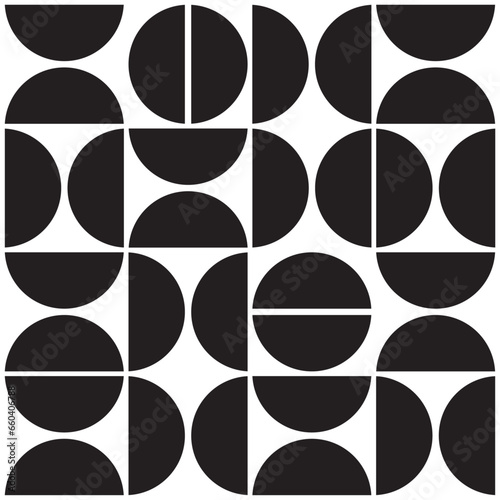 Black and white seamless pattern with geometric shape on white background flat vector illustration.