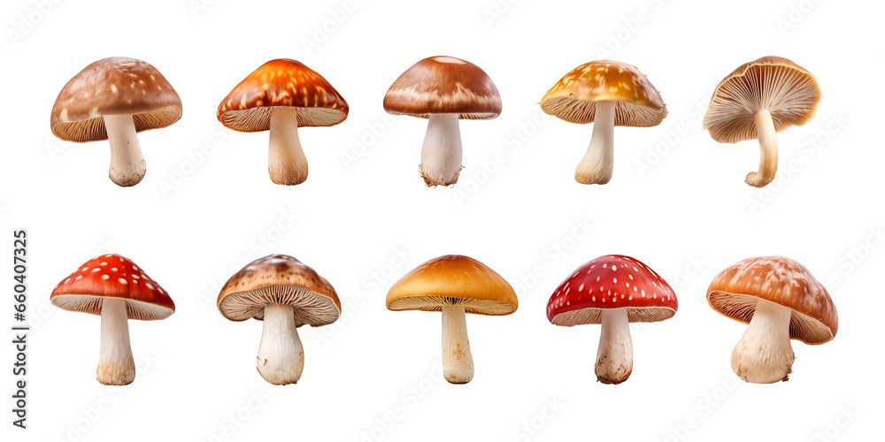 mushroom collection isolated on transparent background