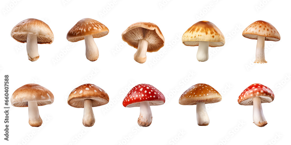 mushroom collection isolated on transparent background mushroom collection isolated on transparent background