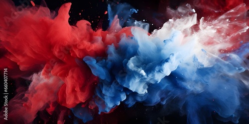 France flag made of colored ink on a black background. Stylish abstract modern background. stock photo red blue and white colors powders on black background Ai Generative