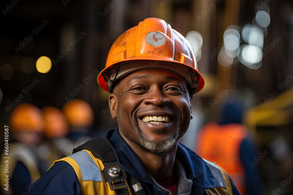 Cheerful and smiling African born industrial worker