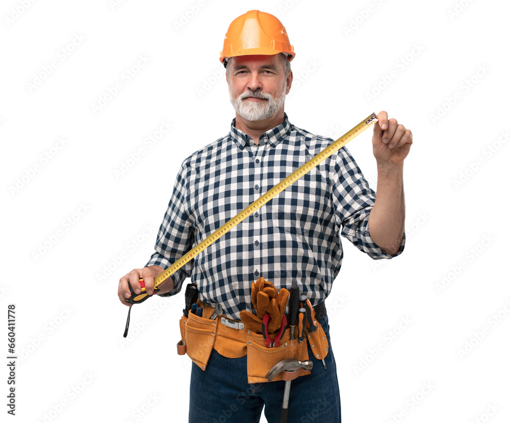 mature happy handyman builder isolated on transparent background mature happy handyman builder isolated on transparent background
