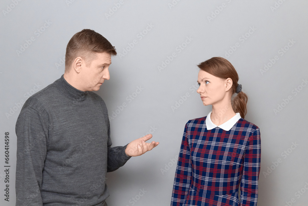 Portrait of couple during conversation, relationship concept Portrait of couple during conversation, relationship concept