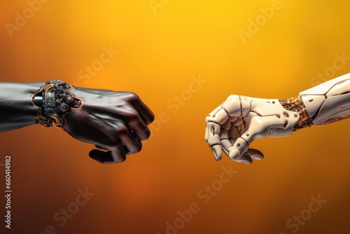 Robot and human touch. Simplifying business life with artificial intelligence. Generative Ai.