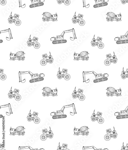 builder cars cartoon drawing vector seamless pattern