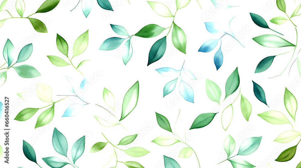 seamless leaves water color pattern on white background