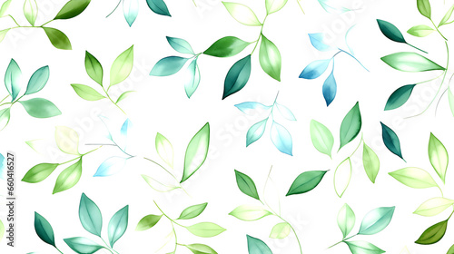 seamless leaves water color pattern on white background