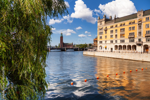 Photography Stockholm cityscape as viewed from Riksbron Bridge in 2011 featuring the Art Nou