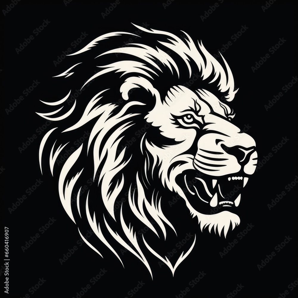 Obraz premium Lion logo, black and white, AI generated Image