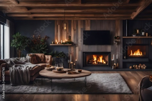 living room with fireplace © aimenyounas