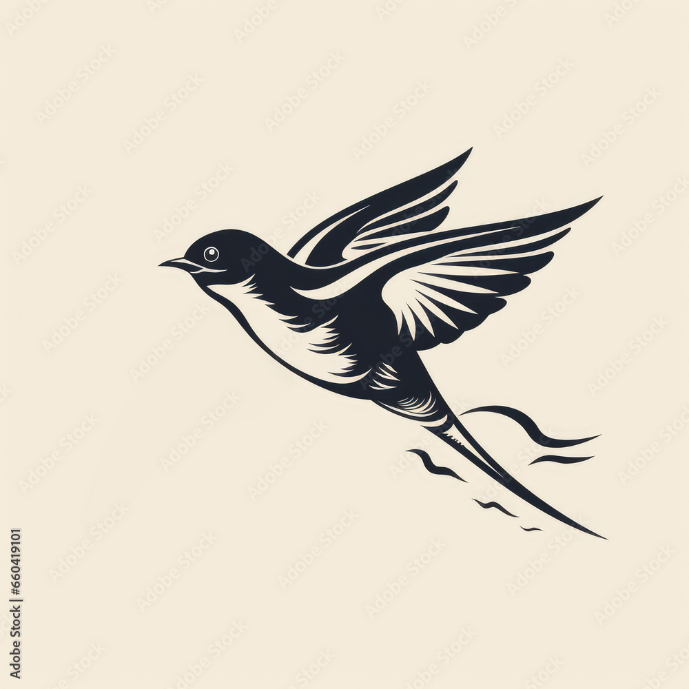 Fototapeta premium Swallow logo, black and white, AI generated Image